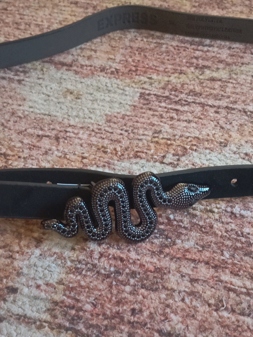 Express Black Snake-Embellished Waist Belt